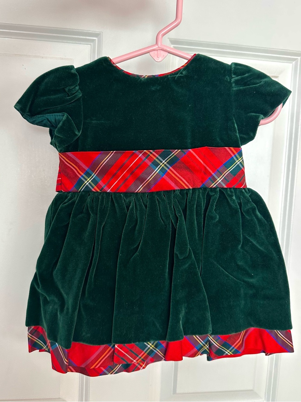 Best & Co Green Velvet Holiday Dress Plaid Trim Bow Baby Girl 6M USA NWT